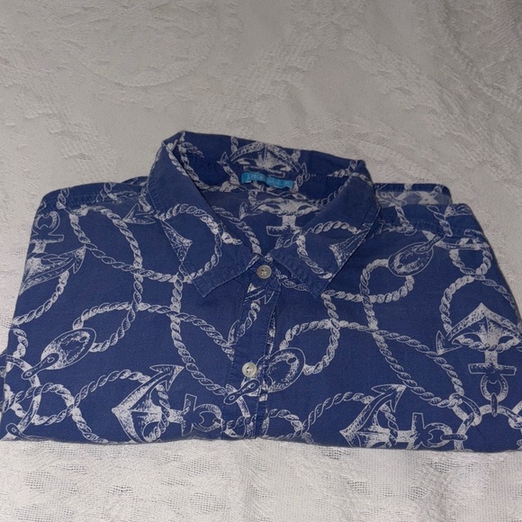 Gently Loved **Rare Print** Nautical Blue Button-Up Shirt by J. Mclaughlin - Picture 9 of 9